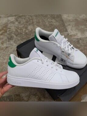 adidas Advantage Base 2.0 Sneakers White Green Size 5Y